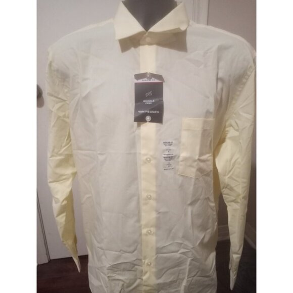 Van Heusen Wrinkle Free Flex Regular Fit Yellow Dress Shirt 17 34/35 (XL) New - Picture 1 of 13
